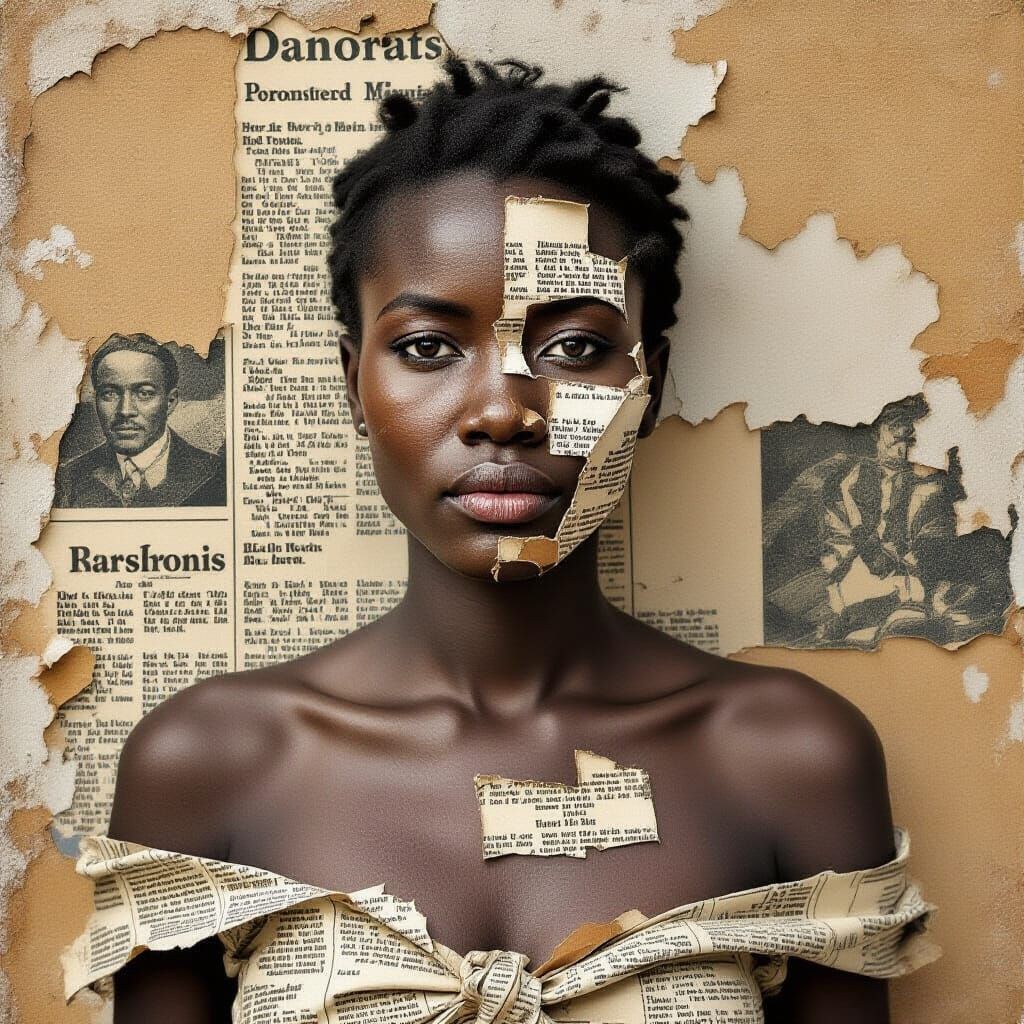 Textured Mixed-Media Collage of African Woman