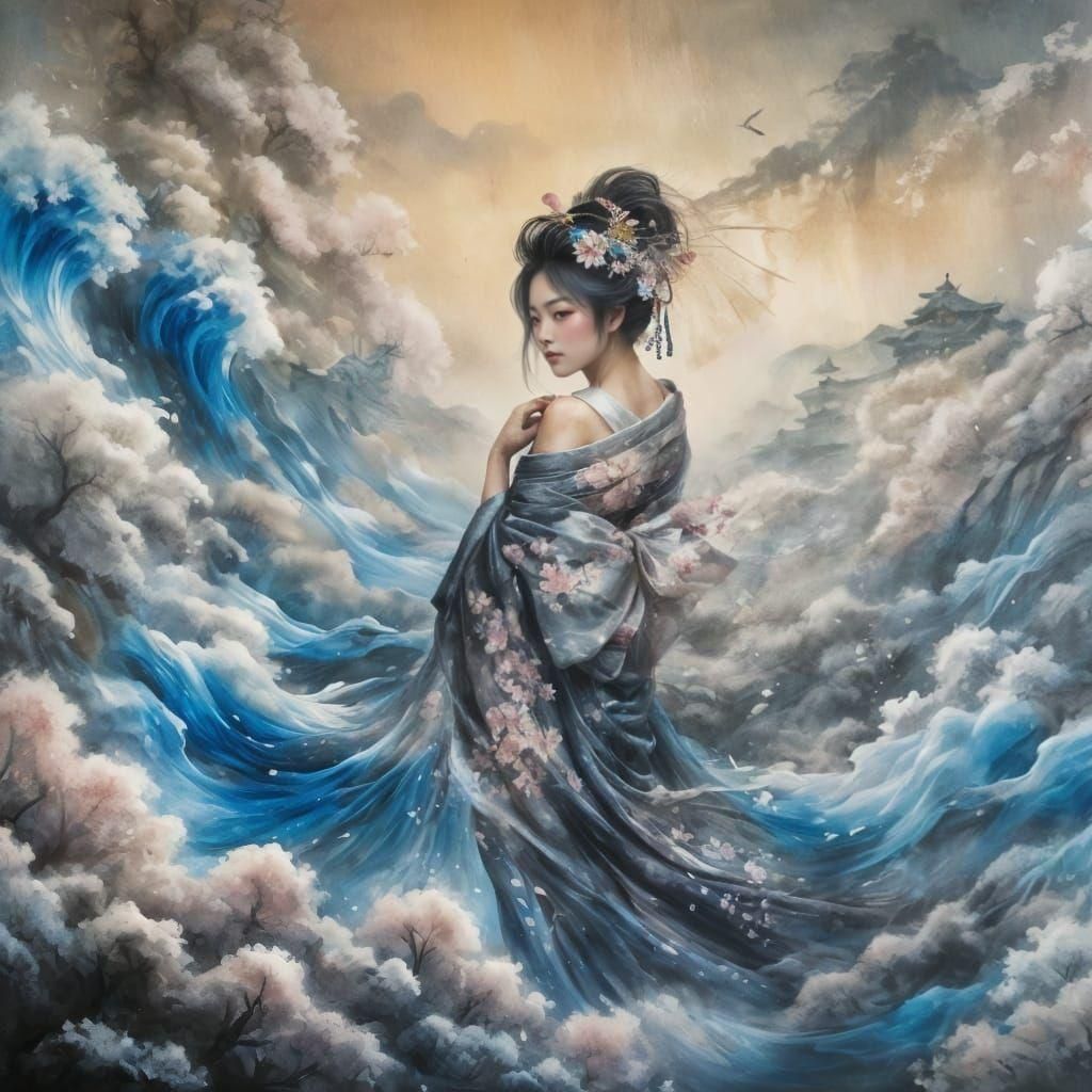 Elegant Nihonga Style Landscape Painting