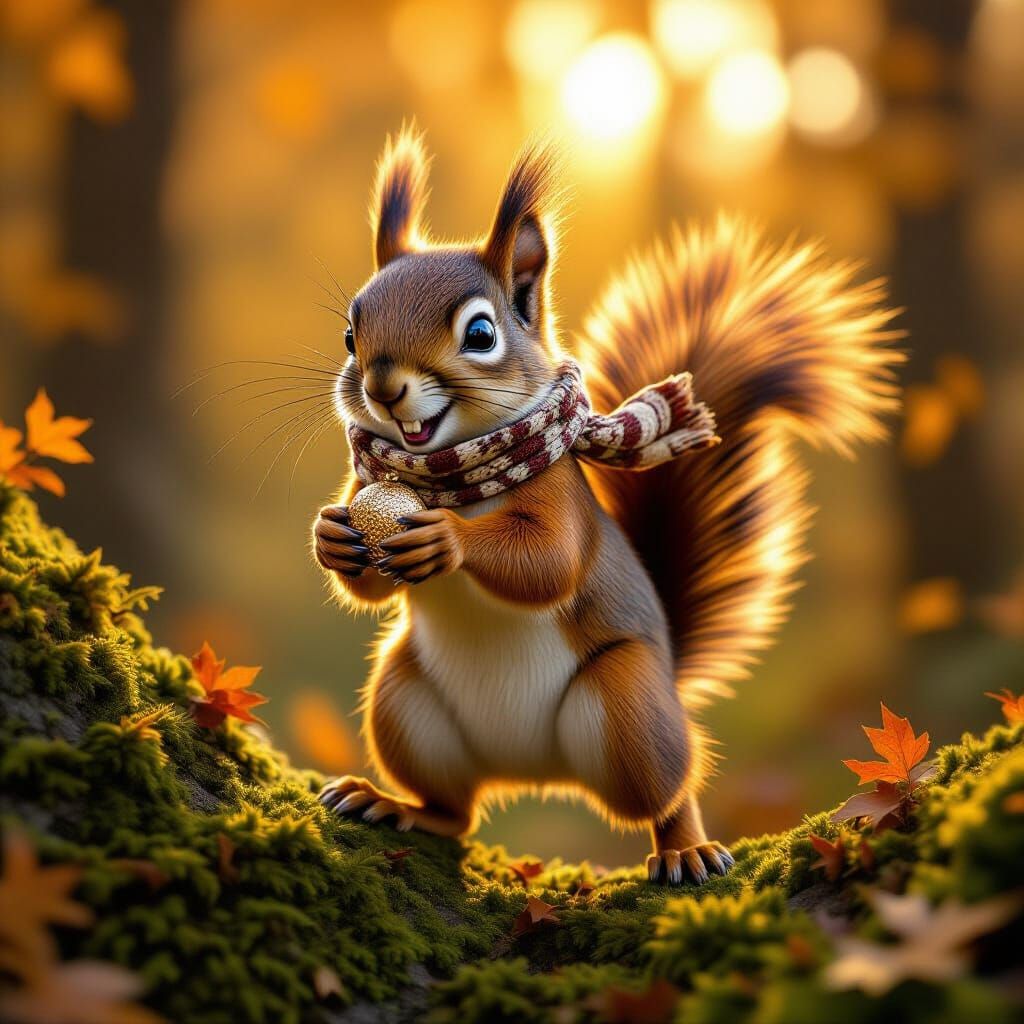 Squirrel's Heist: A Hyper-Detailed Autumn Scene