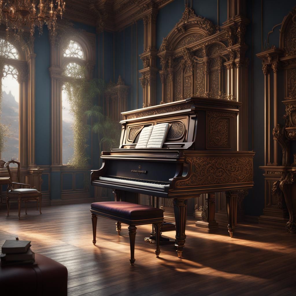 Fantastical Piano Concept Art in Deep Color