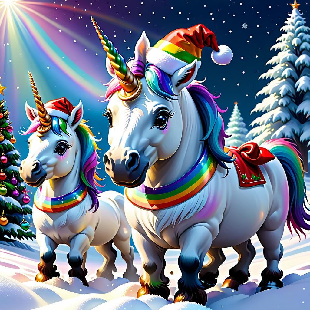 Festive Unicorn Family Christmas by Fernando Botero