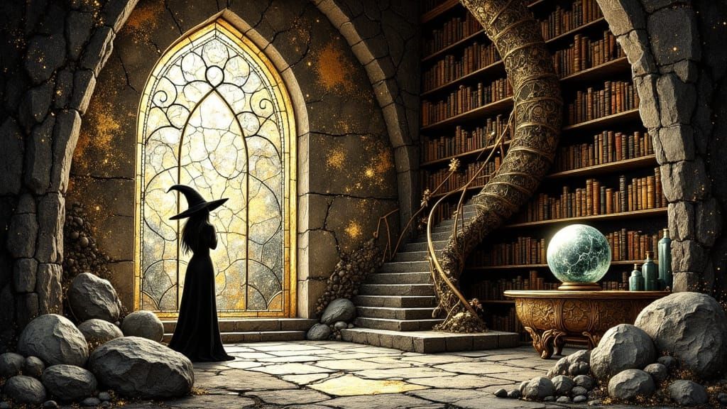 Ancient Wizard's Subterranean Sanctum in Elegant Cloisonne S...