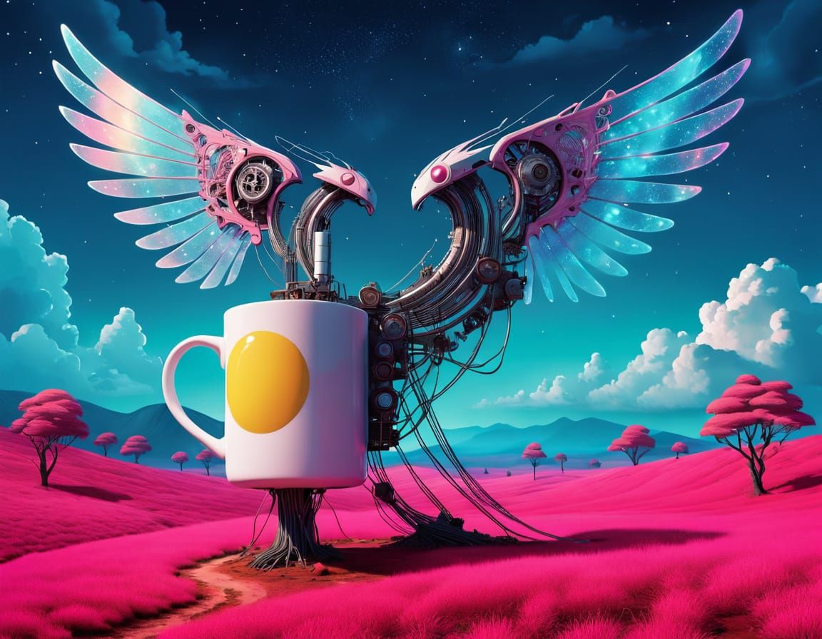 Winged Coffee Mug in a Divine Machinery Aesthetic
