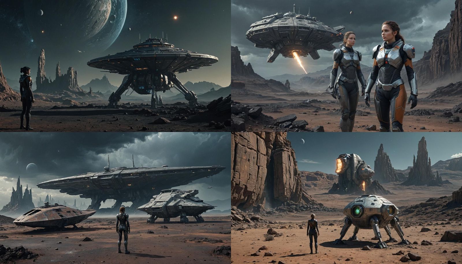 Hyper-Realistic Barren Planet Scene with Alien Threat