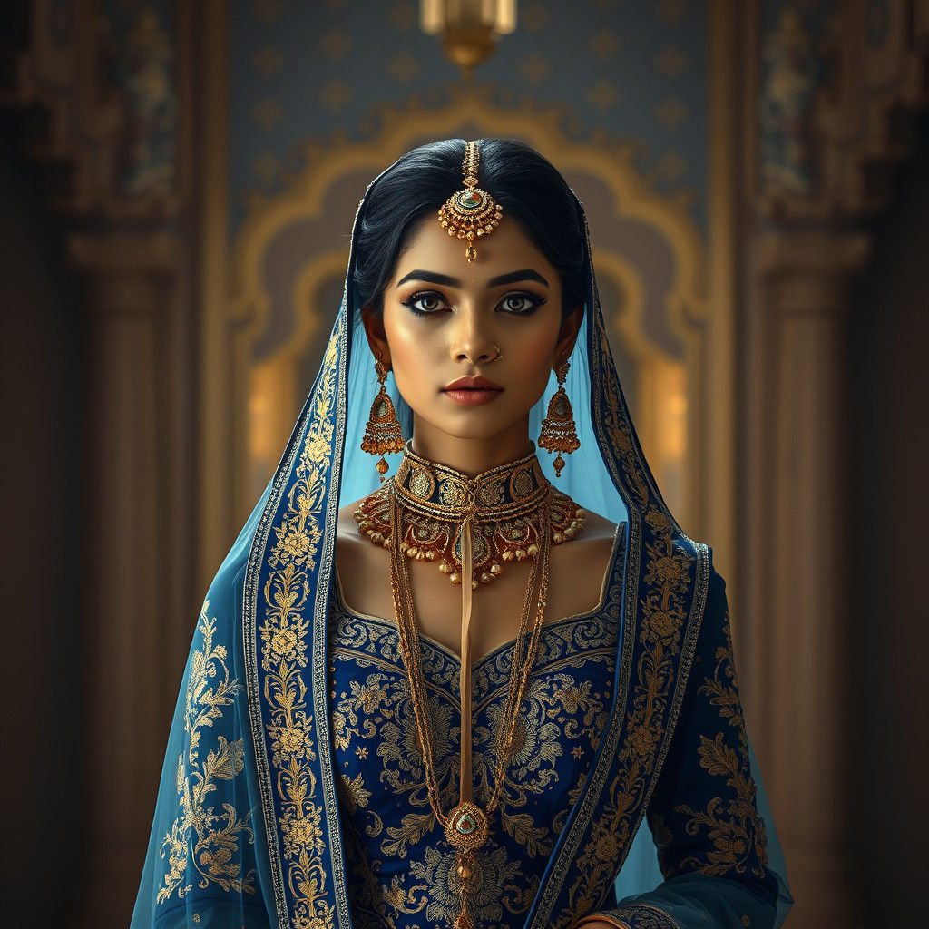 Woman in Blue Indian Wedding Dress, Cinematic Style
