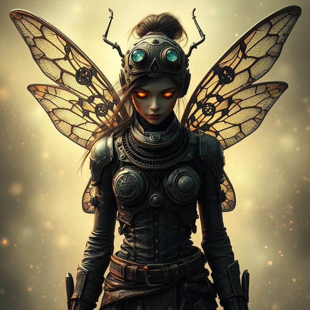 Mechanic Fairy with Metal Wings in Biomechanical Style