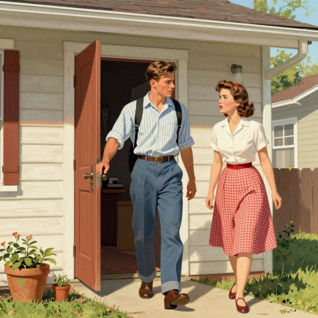 1950s Summer Departure in Mid-Century Illustration