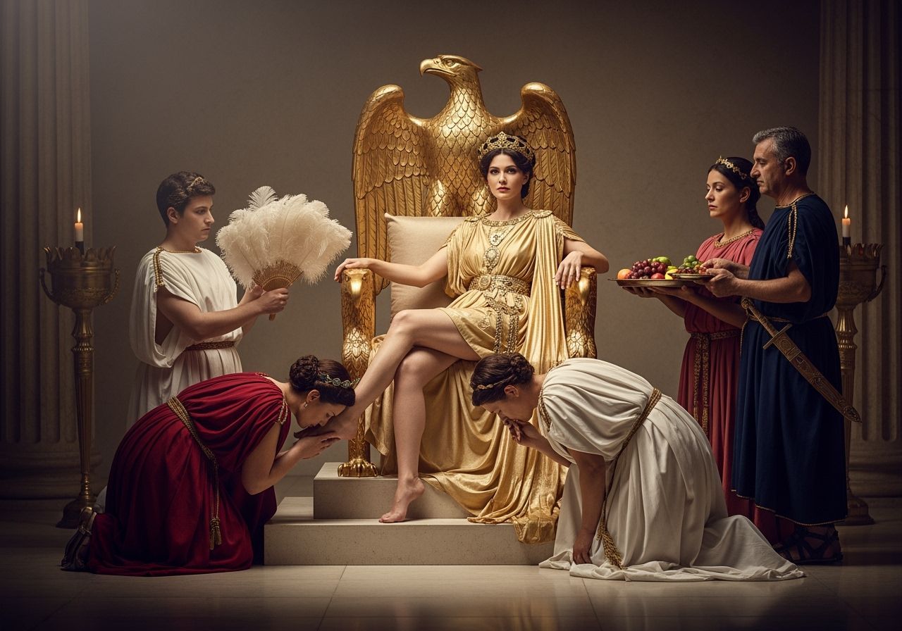 Opulent Roman Empress on Golden Eagle Throne