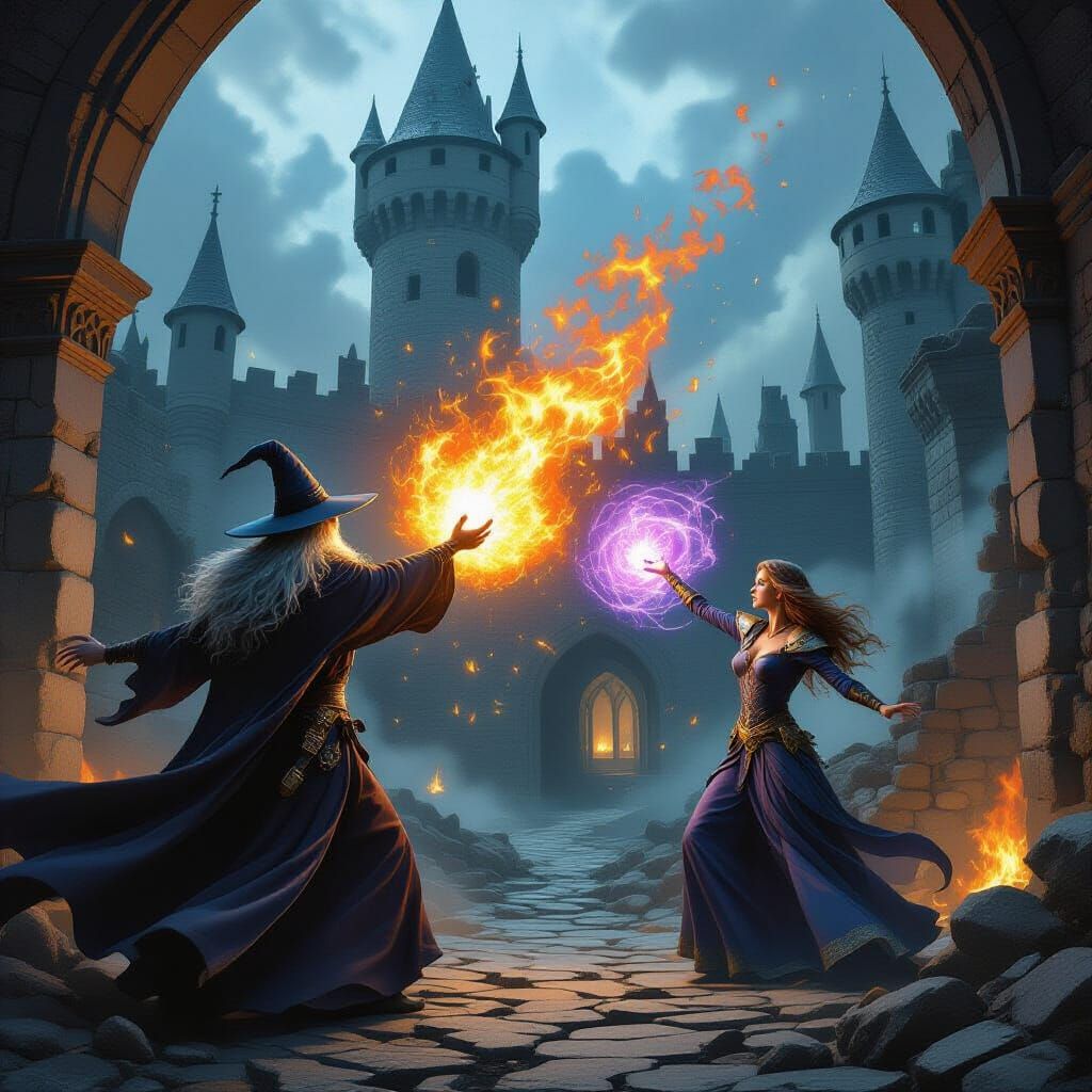 Wizard Fireball vs Sorcerer Counterspell in Ruined Castle