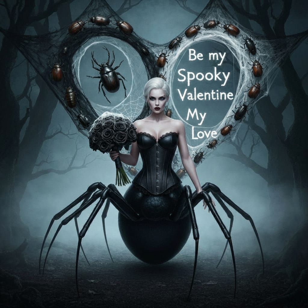 Arachne Woman Spider Hybrid in Spooky Halloween Forest
