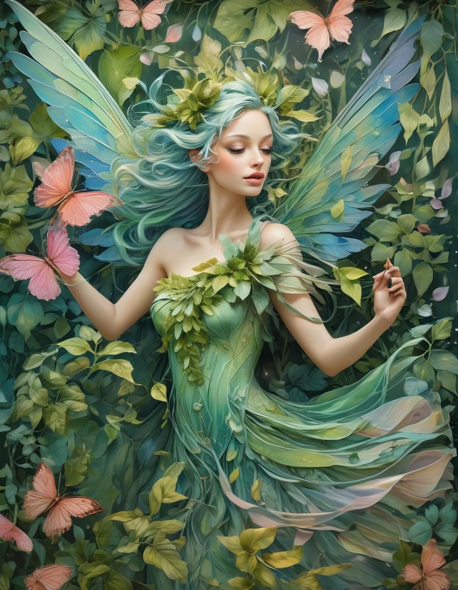 Green Fairy Dances in Street Art Mural