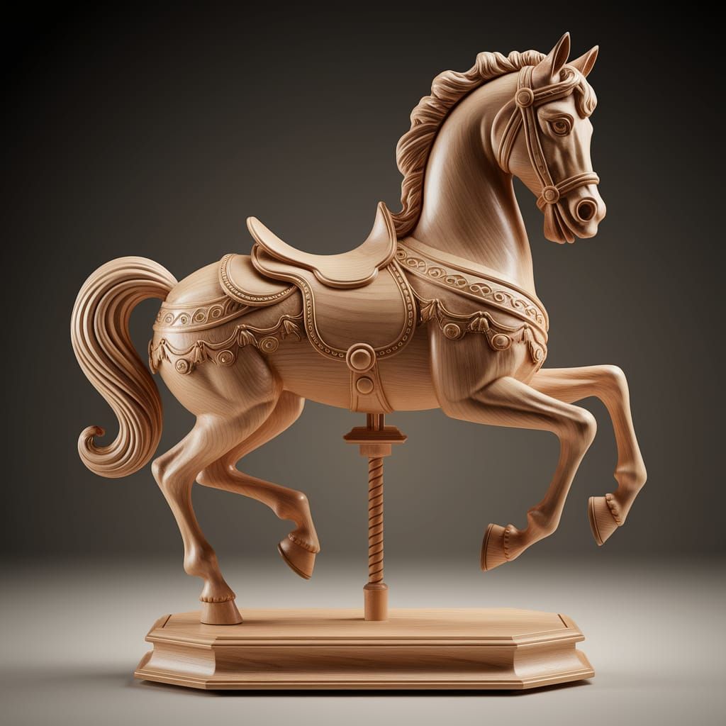 Exquisite Wooden Carousel Horse Model