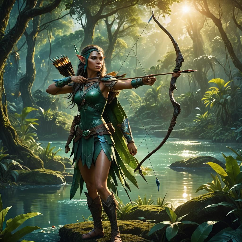 Jungle Elf Warrior in a Vibrant Landscape