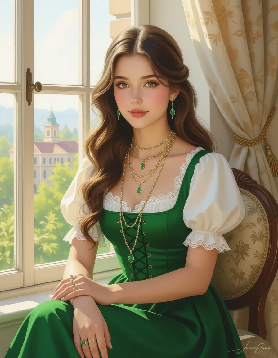 Hyperrealistic Woman by Window in Serene Nature