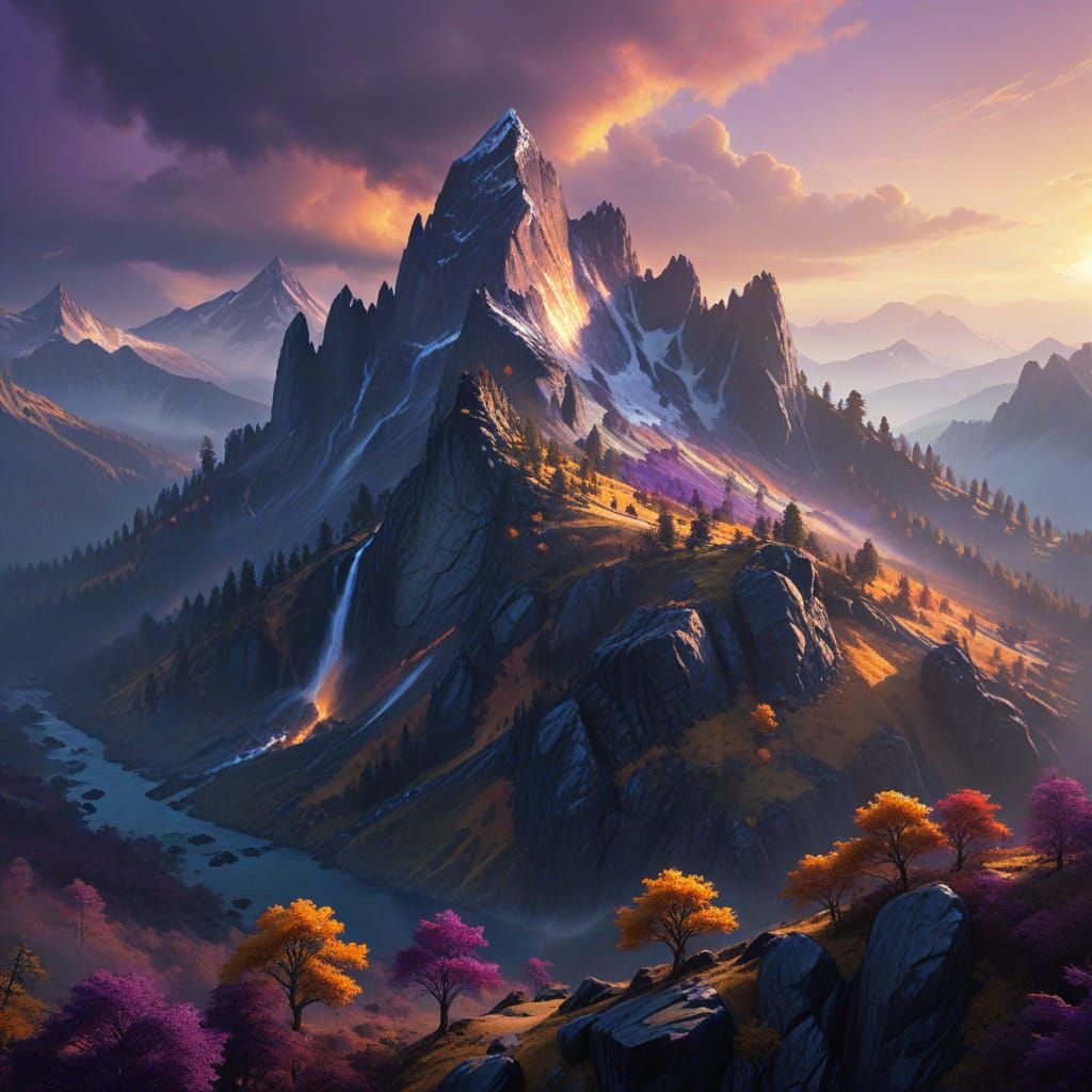 Aerial View of Misty Fantasy Mountain at Sunset