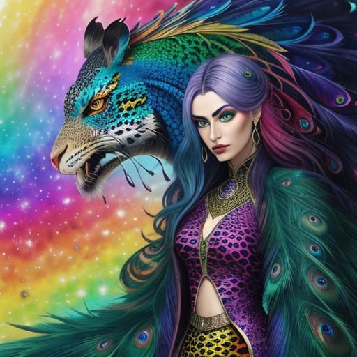 Woman with Rainbow Dragon Scales in Cosmic Style