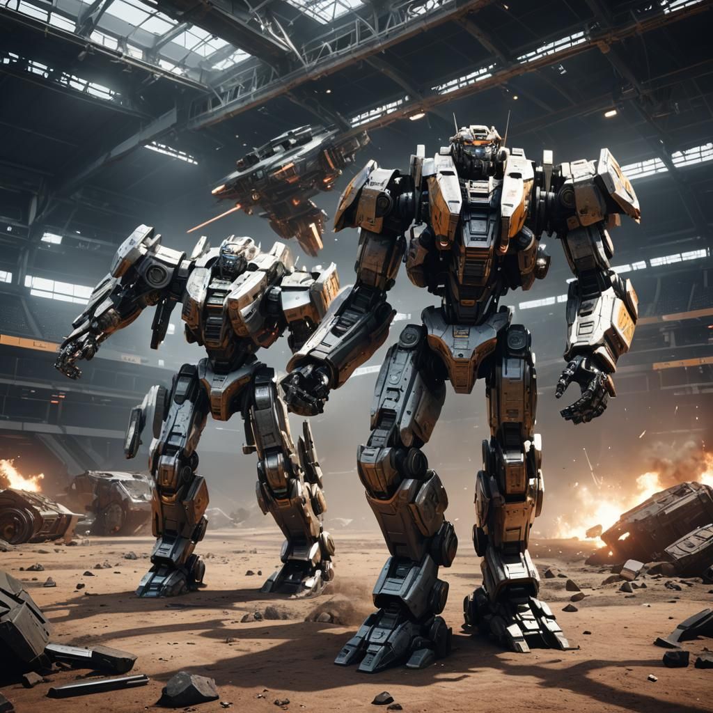 Epic Sci-Fi Mechs Battle in Futuristic Arena