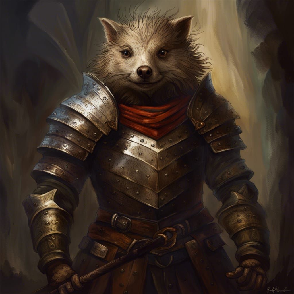 Hedgehog Knight Portrait in Dark Fantasy Style
