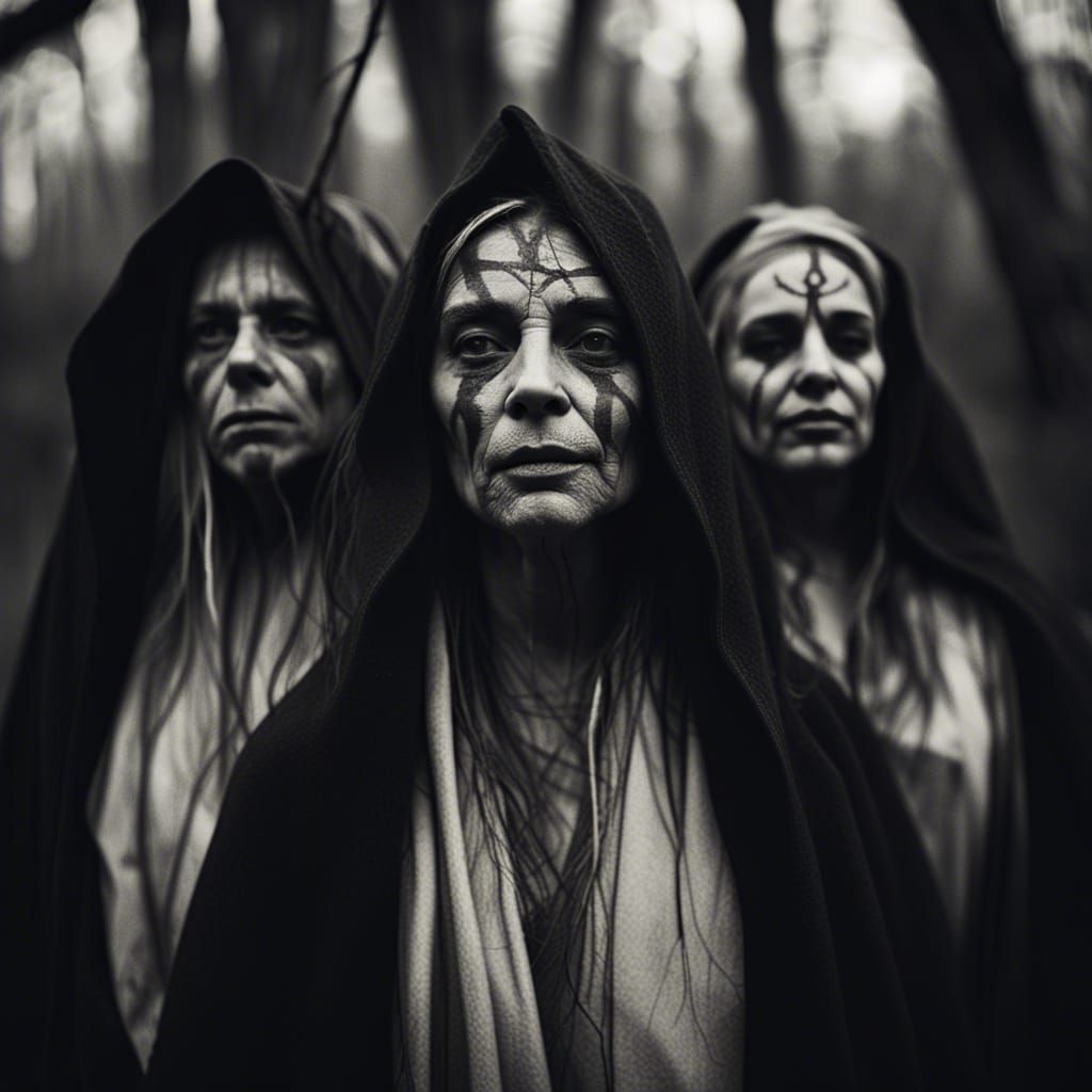 Vintage Photograph of Witches Dancing in Forest