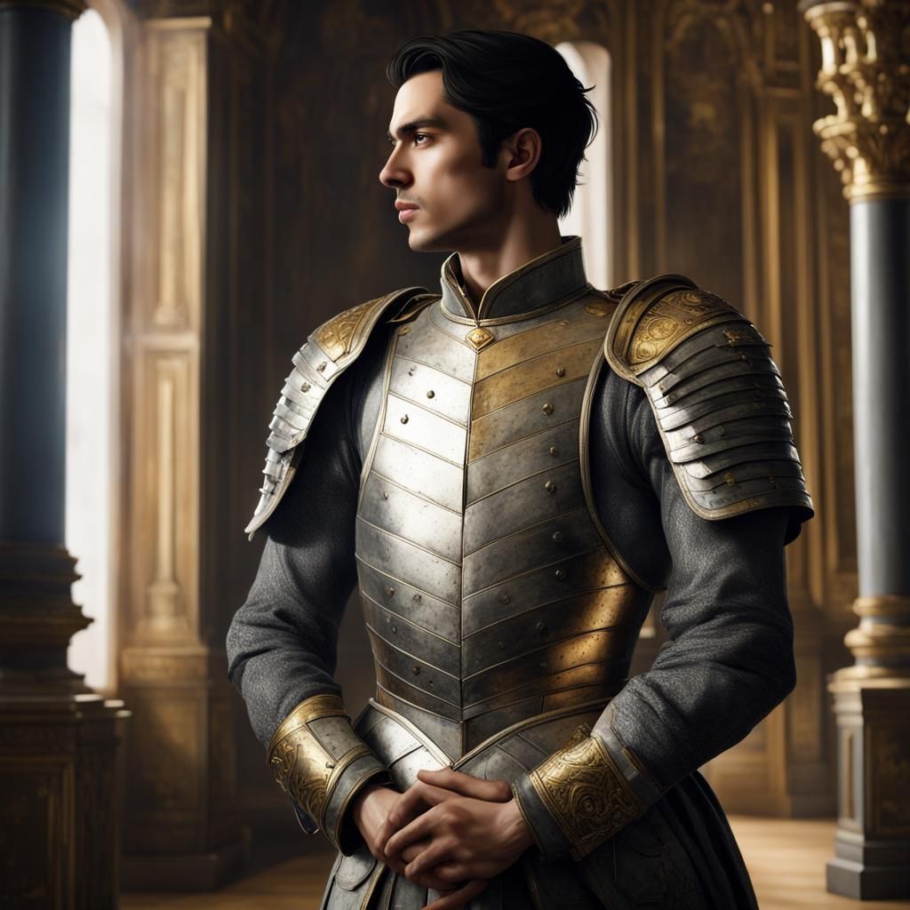 Young Soldier in Silver Armor, Dark Fantasy Concept Art