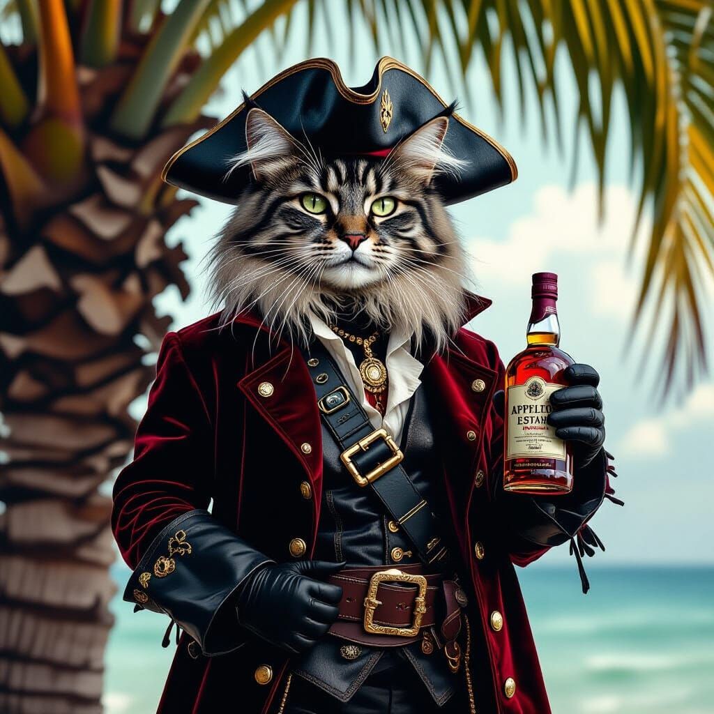 Pirate Cat with Rum in Atmospheric Lighting