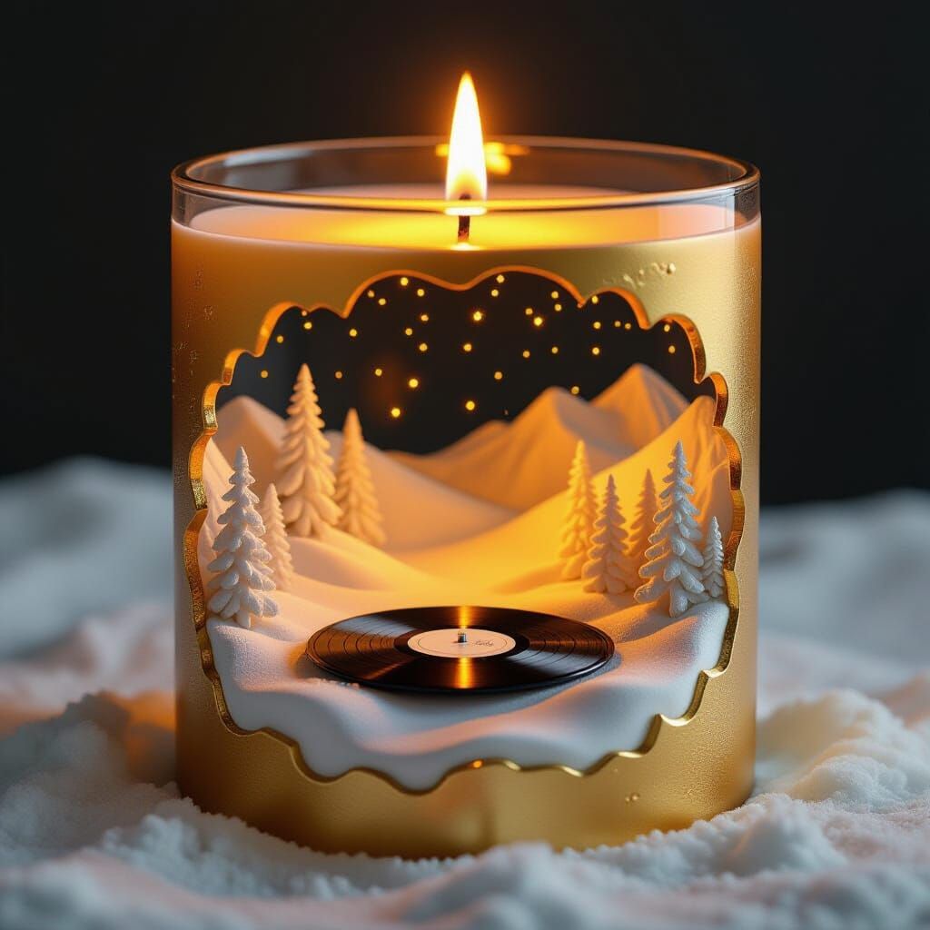 Golden Candle Reveals Miniature Winter Landscape Inside