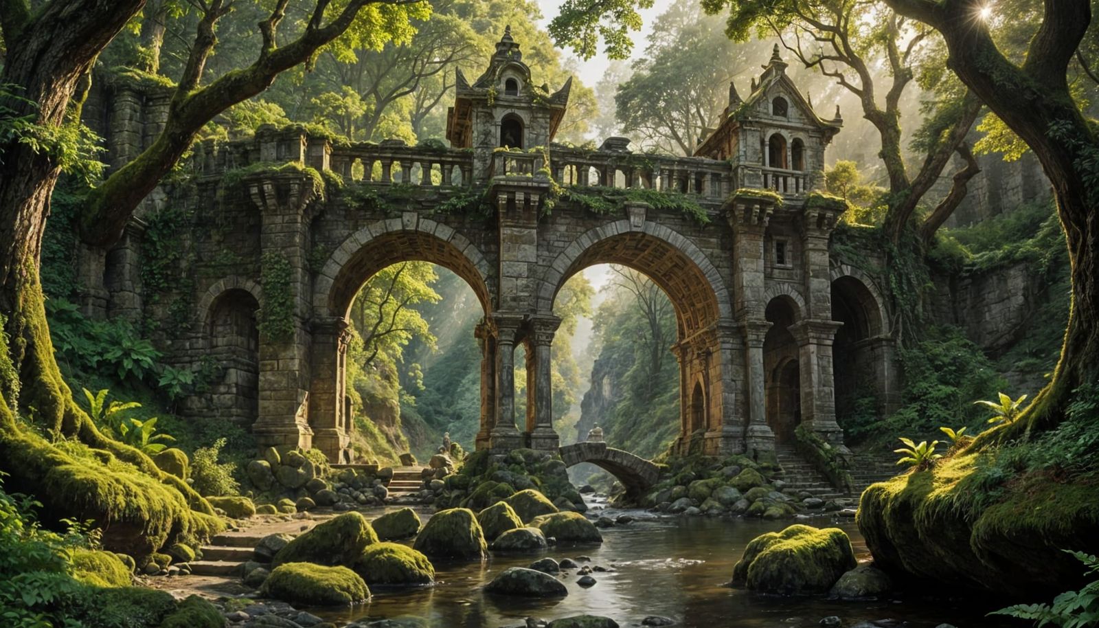 Ancient Elven Bridge in Mysterious Forest Gorge