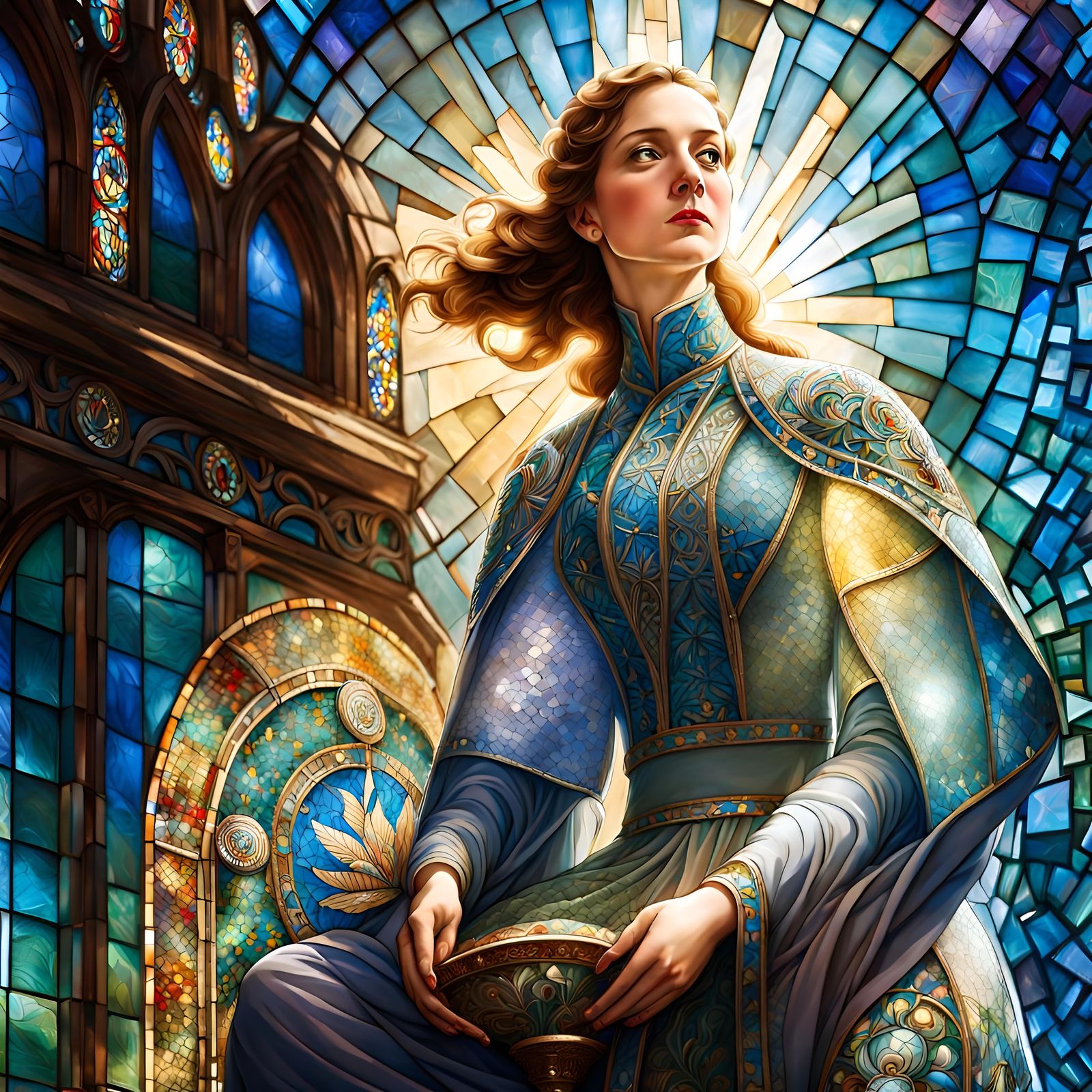 Stained Glass Mosaic of Mother in Prayer