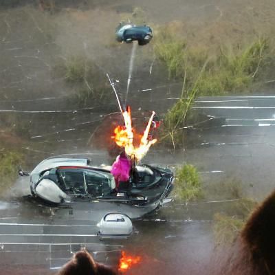 Apocalyptic Woman Amidst Fireball Rain