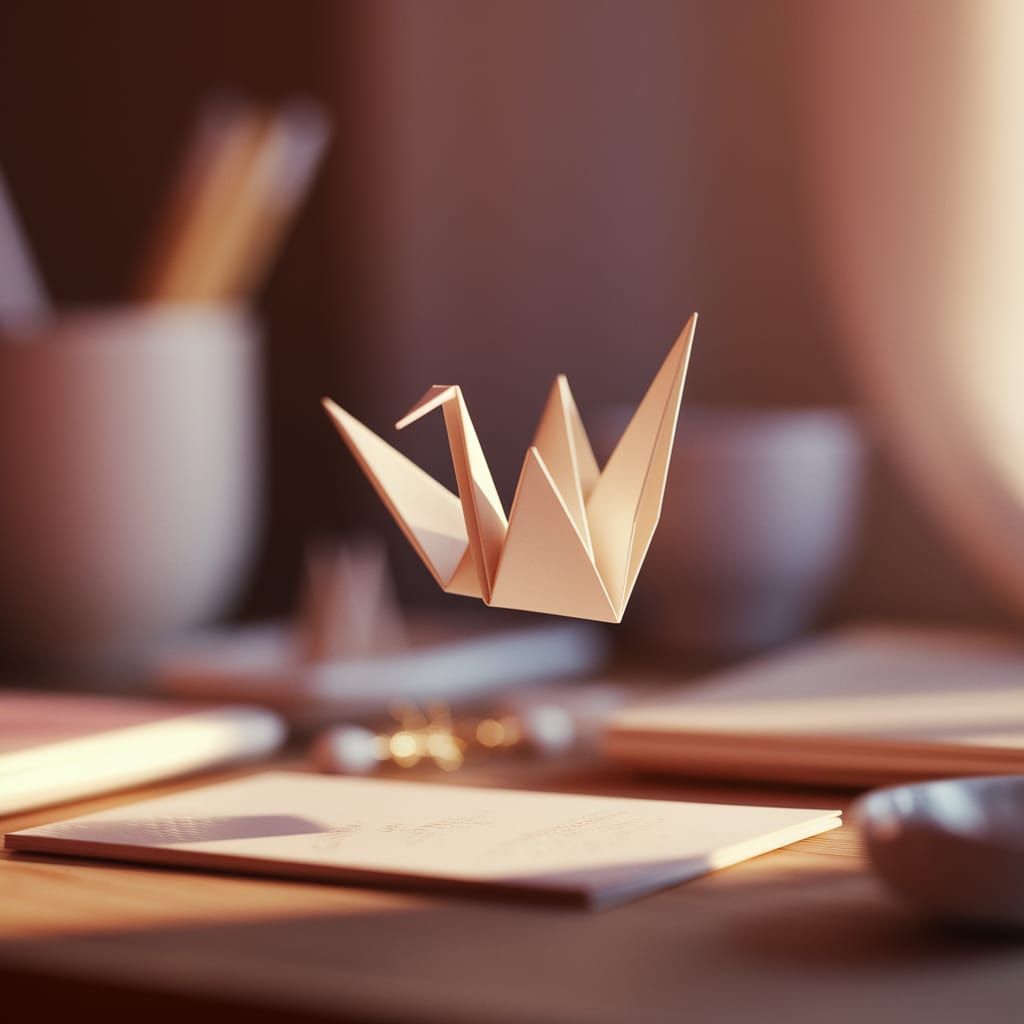Origami Crane in Soft Focus, Japanese Artistry