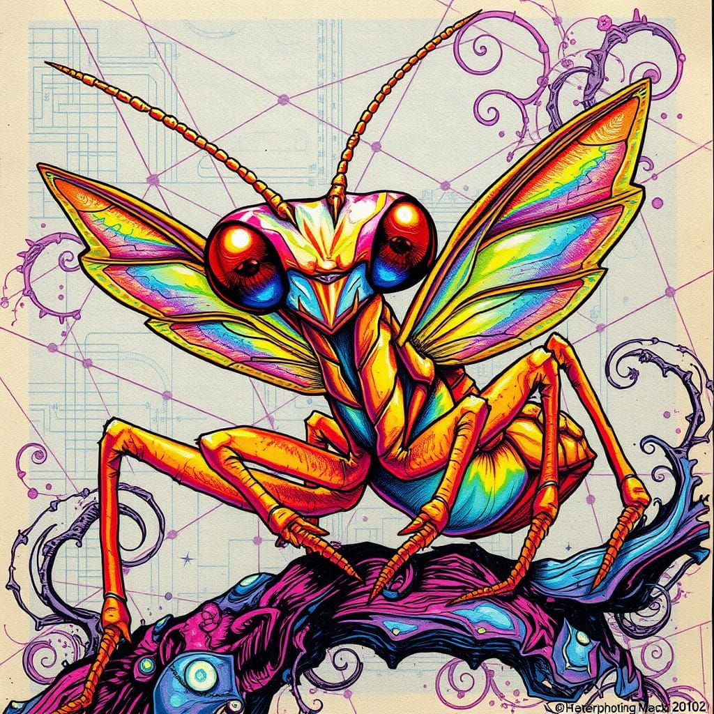 Whimsical Plush Mantis in Dreamlike Contemplation