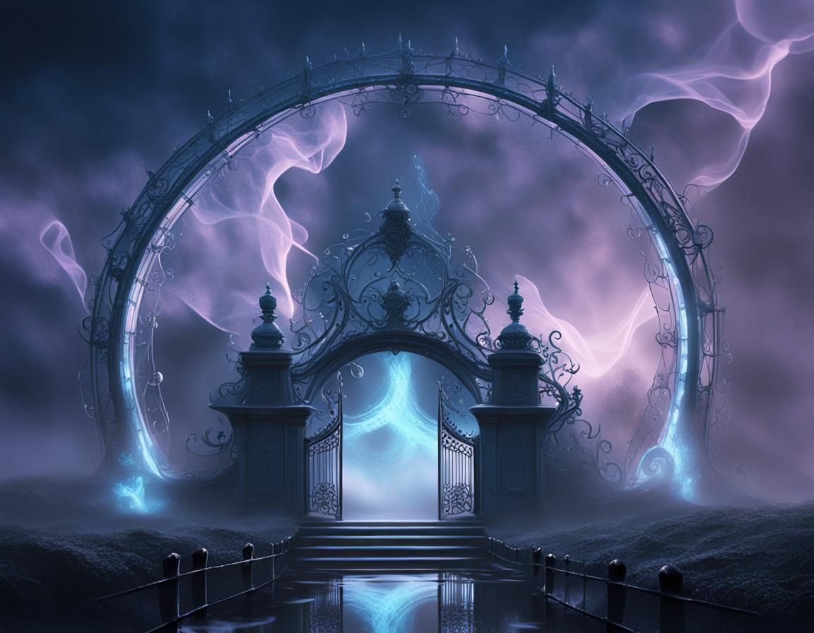 Metallic Gates in Misty Fog: Atmospheric Concept Art