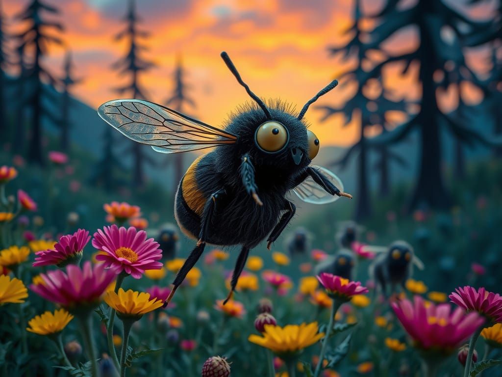 Sleepy Marionette Bumblebee in Colorful Tim Burton Style