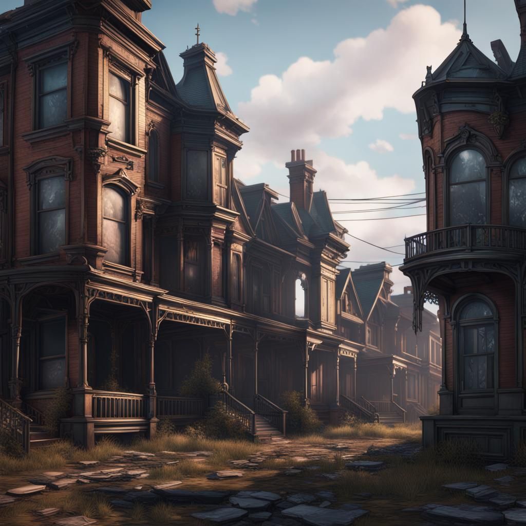 Abandoned Modern Victorian Town in Detailed Matte Painting