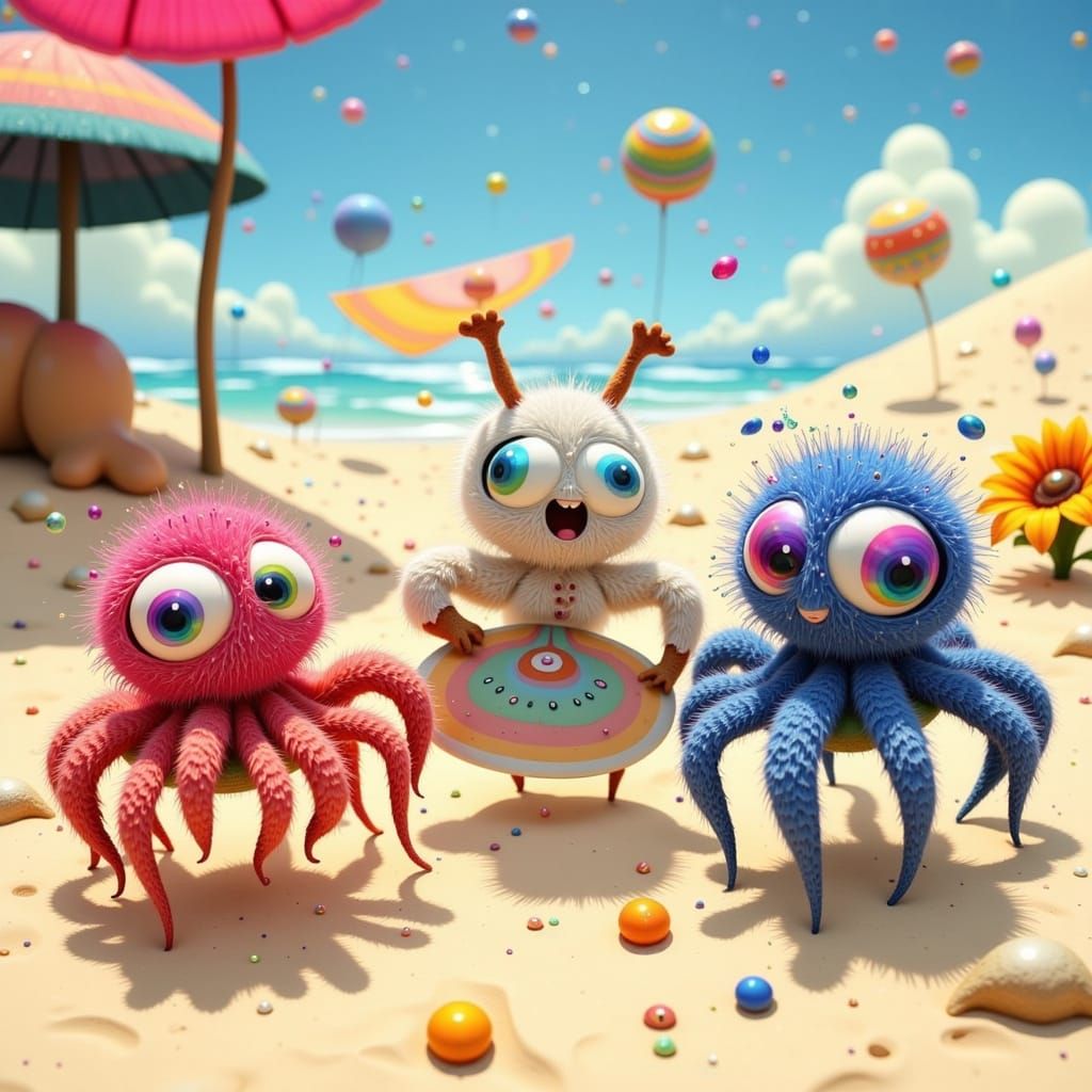 Whimsical Spider-Octopi Play on Australian Beach