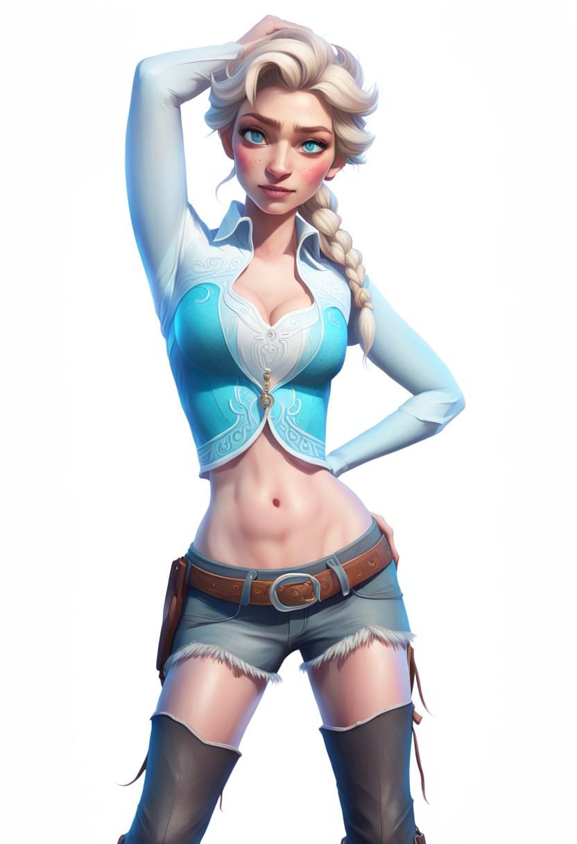 Cowgirl Elsa Portrait in Hyperdetailed Splash Art