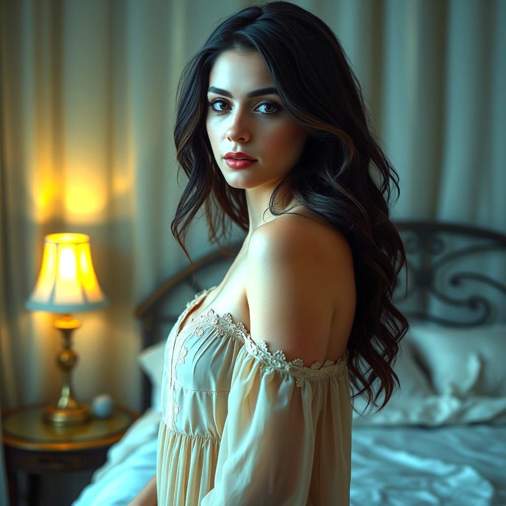 Woman in Nightwear at Night