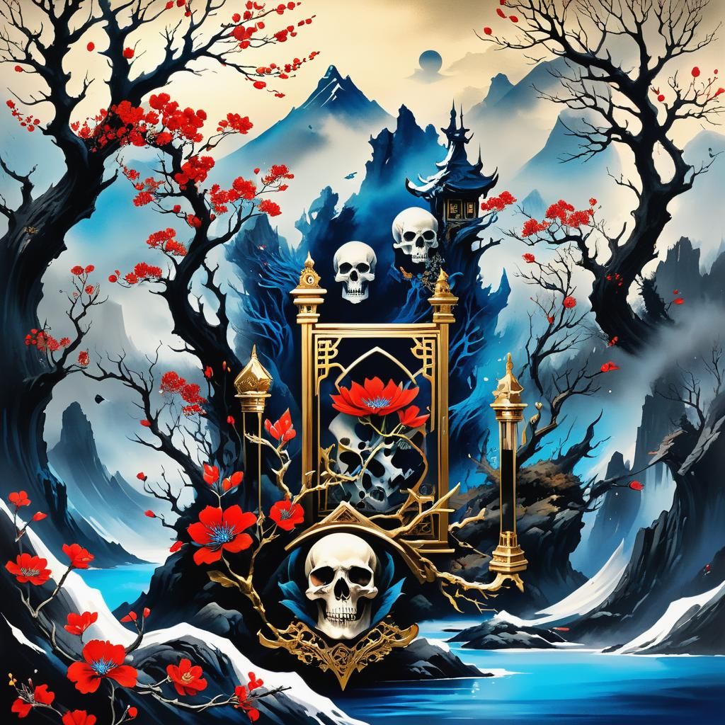 Winter Mermaidpunk Scene in Chinese Ink Style