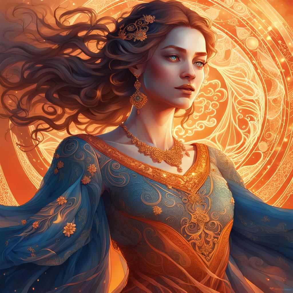 Fantasy Woman in Ornate Dress: Cinematic Concept Art