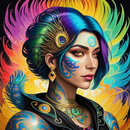 Rainbow Serpent Woman Mural in Street Art Style