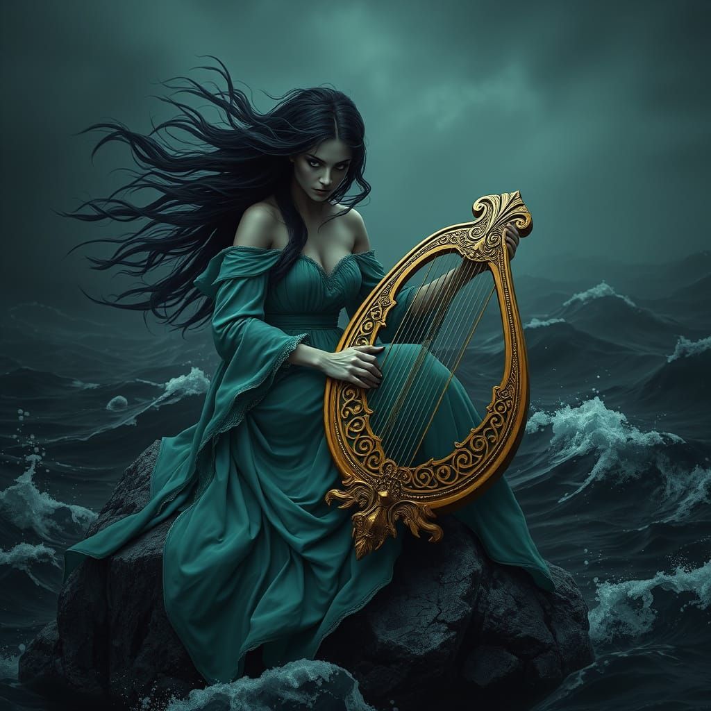 Mysterious Siren in Stormy Seascape