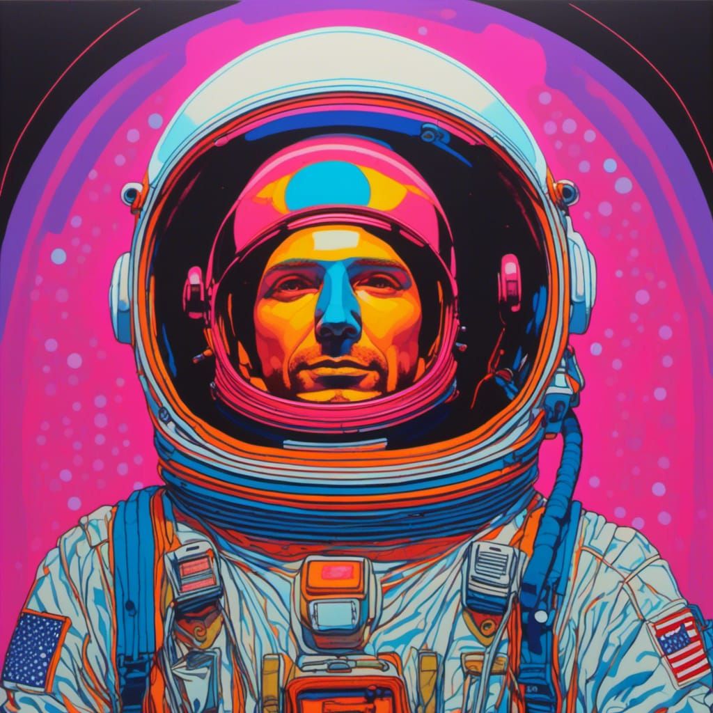 Neon Portrait of Heroic Astronaut in Klimt Style