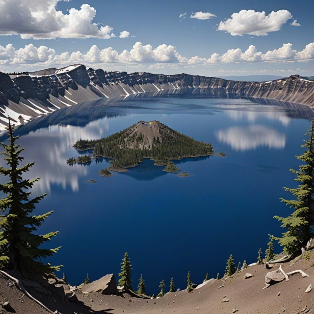 Ethereal Crater Lake Scene in Dreamlike Hues