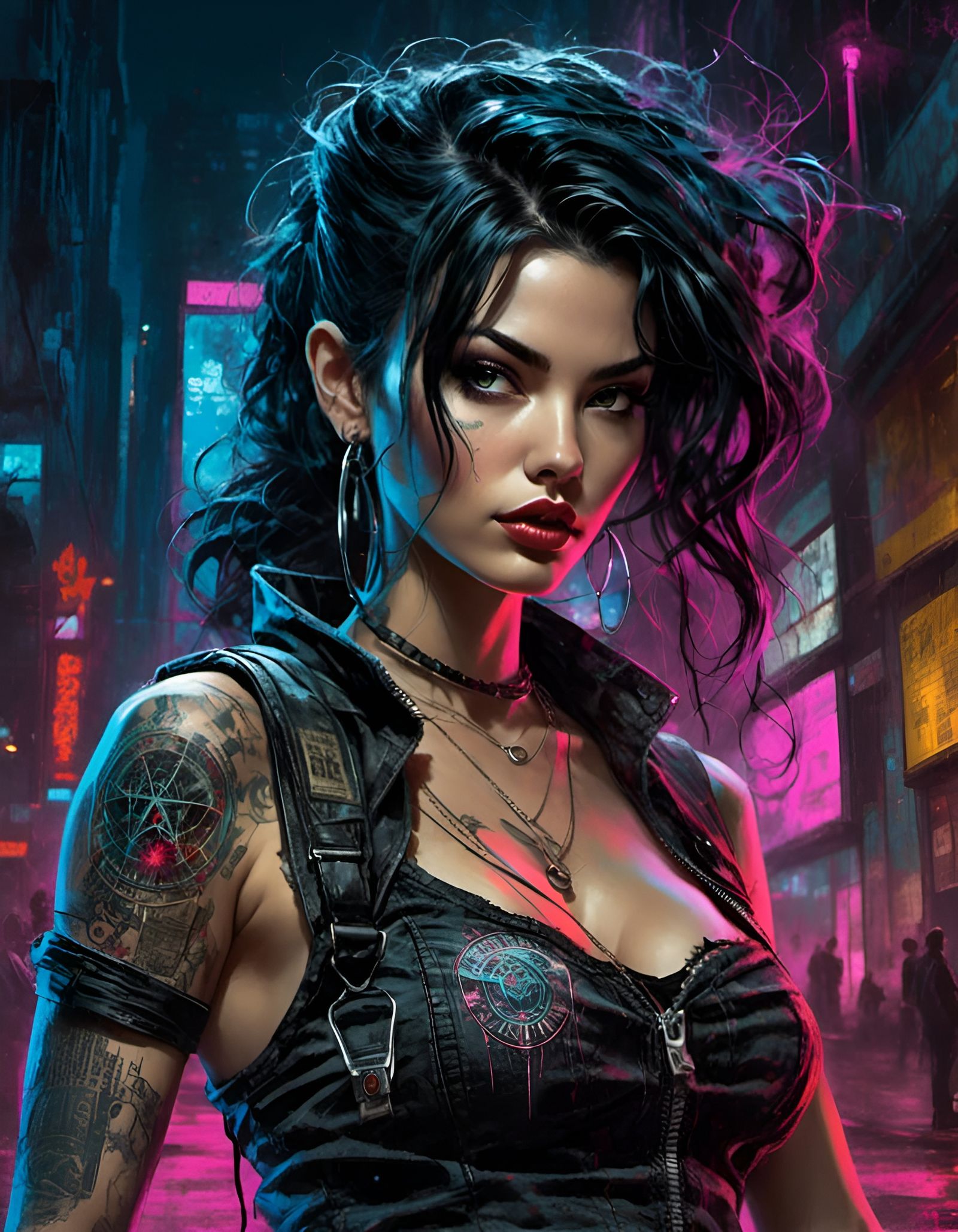 Retro Cyberpunk Pinup with Spiked Hair: Splash Art