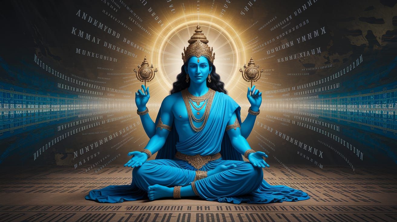 Vishnu in Meditation with Glitchcore Elements