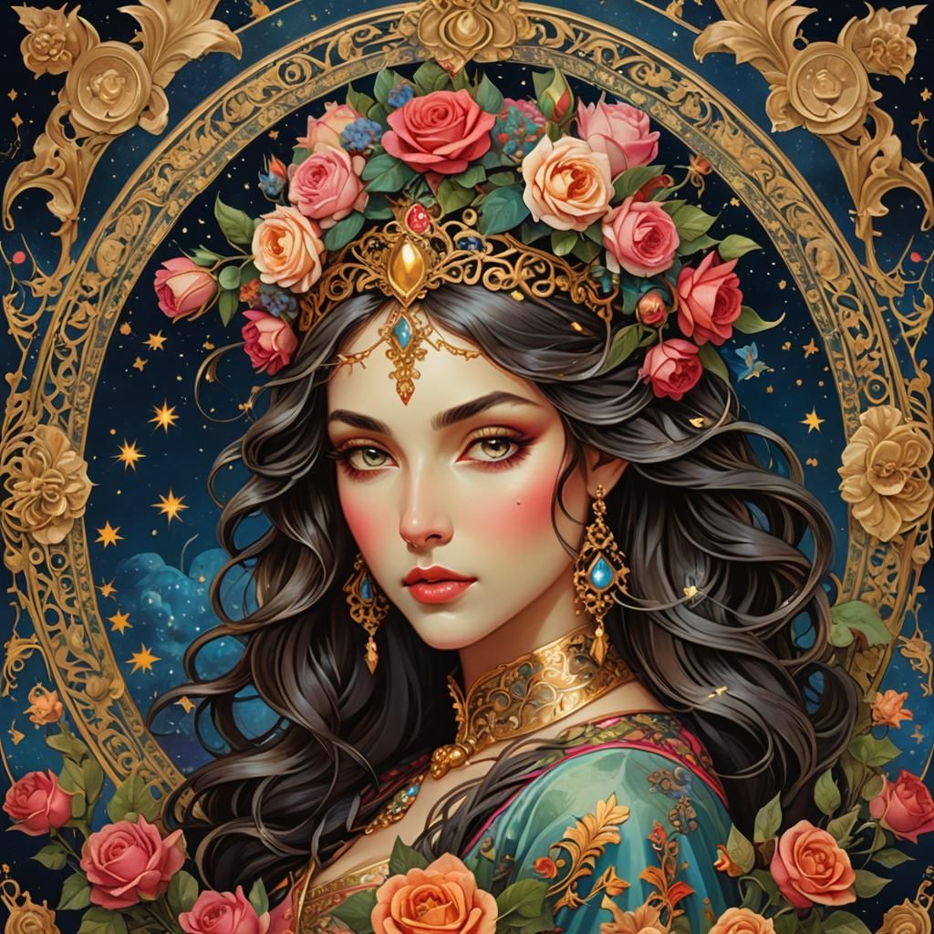 Baroque Night Elf Princess Portrait with Roses