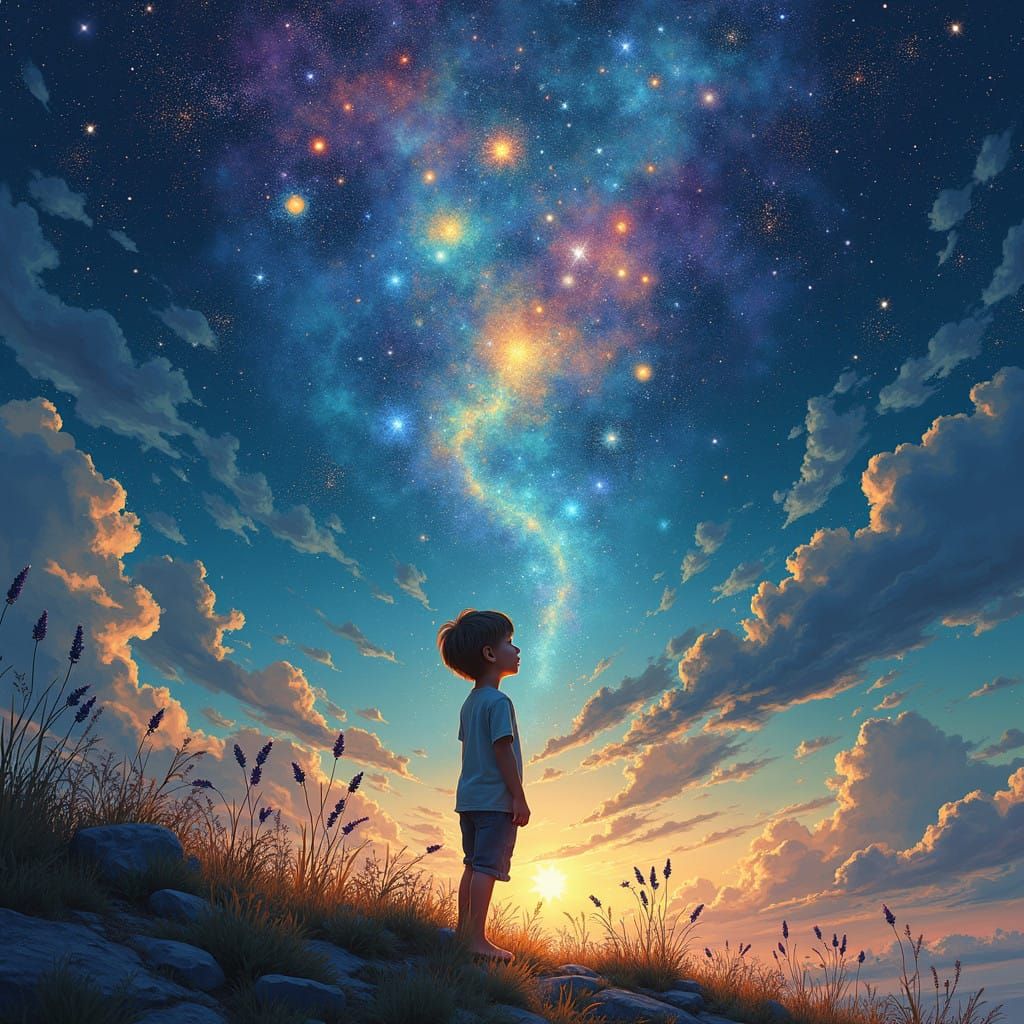 Ethereal Boy in a Celestial Dreamscape