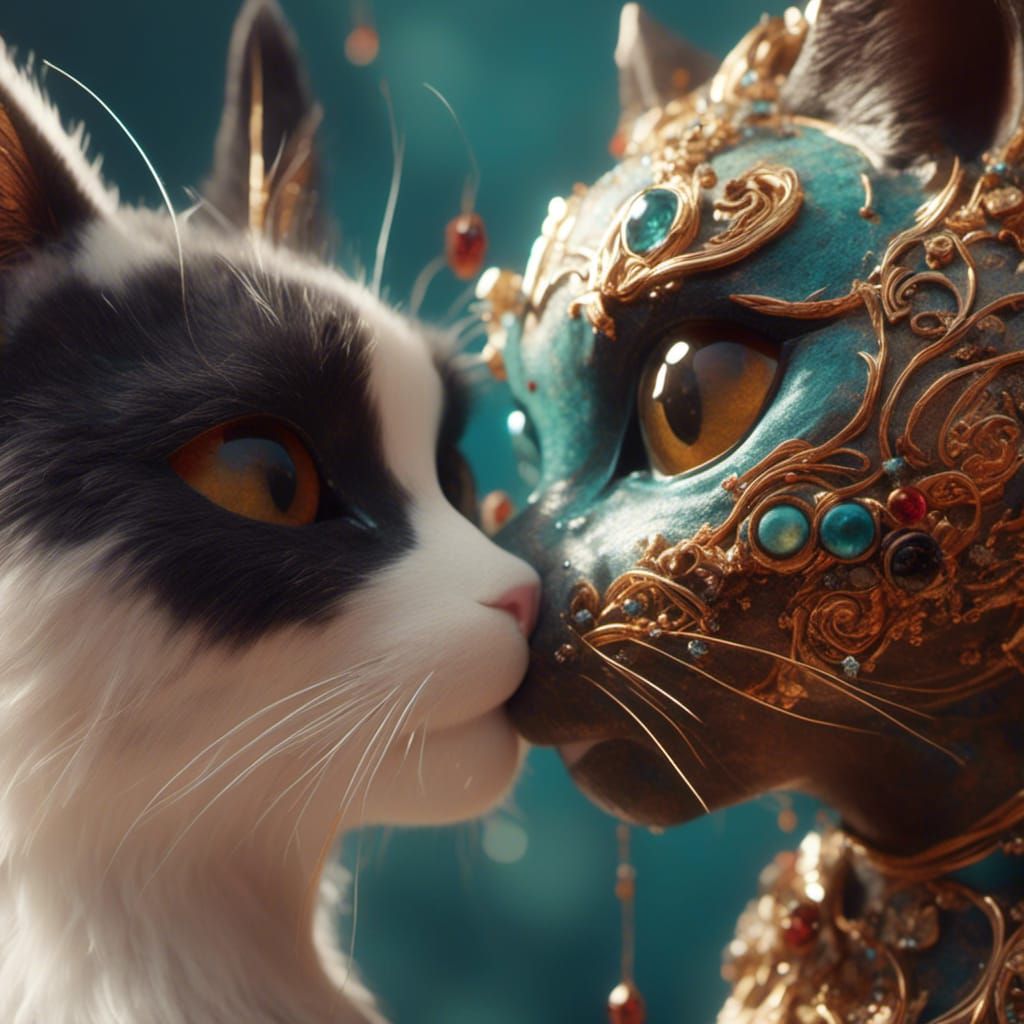 Two Cats Kissing in a Detailed Digital Painting