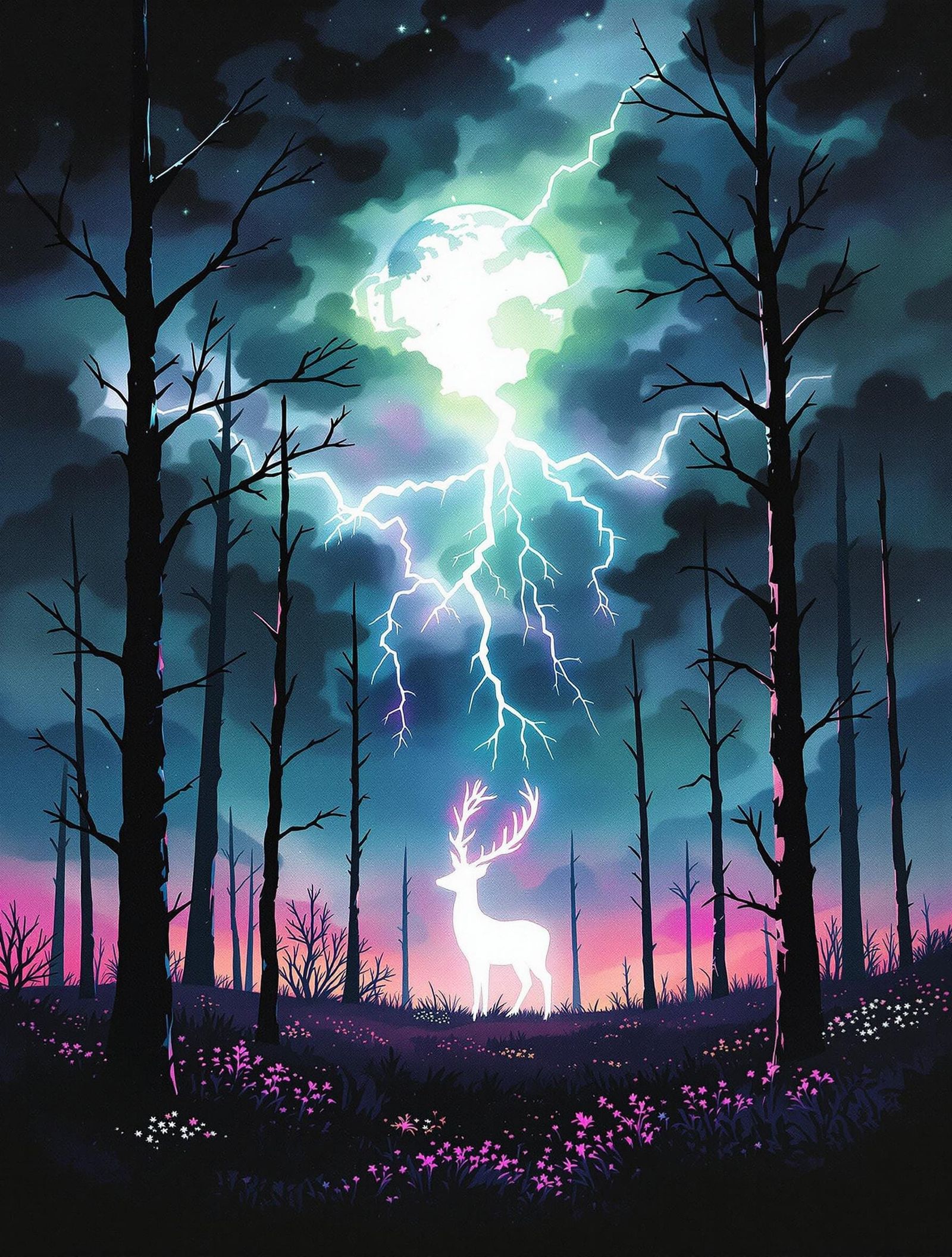 Enchanted Spirit Fawn Under Stormy Twilight