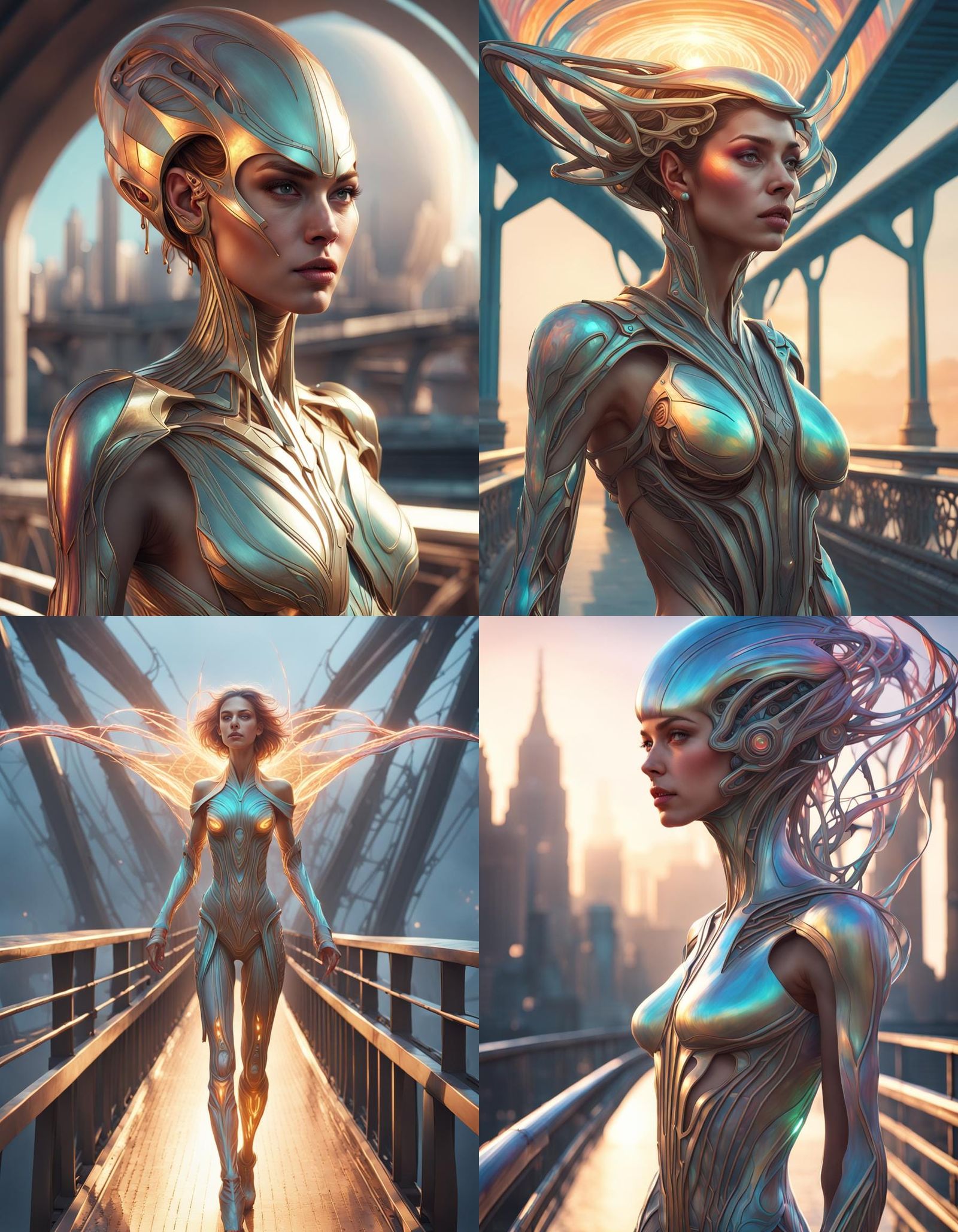 Alien Woman on Bridge of Light: Hyperdetailed Portrait